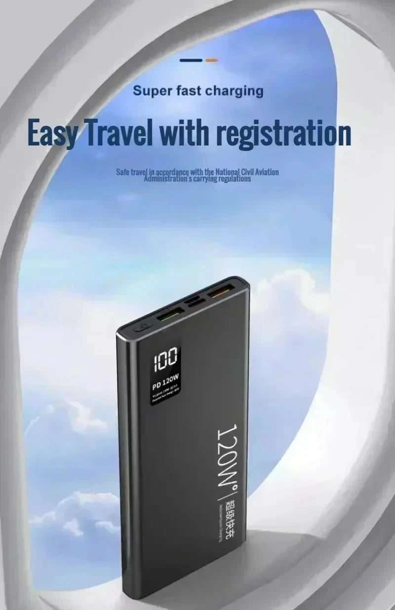 Lenovo 50000mAh 120w Fast Charging  External Battery High Capacity Power Bank Portable Digital Display Charger For Xiaomi