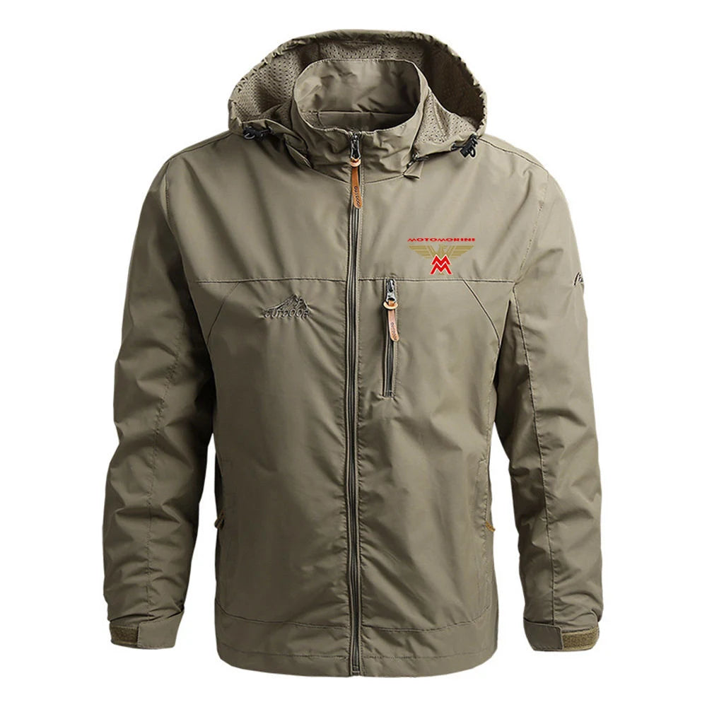 2024 Spring Autumn Mens Moto Morini Logo Print Popular Cardigan Zipper Detachable Hat Design Zipper Windproof Windbreaker Jacket