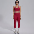 New Yoga Set for Woman Summer Gym Sports Running Bra Top Breathable Peach Buttocks Women Leggings Solid Color Yoga Set