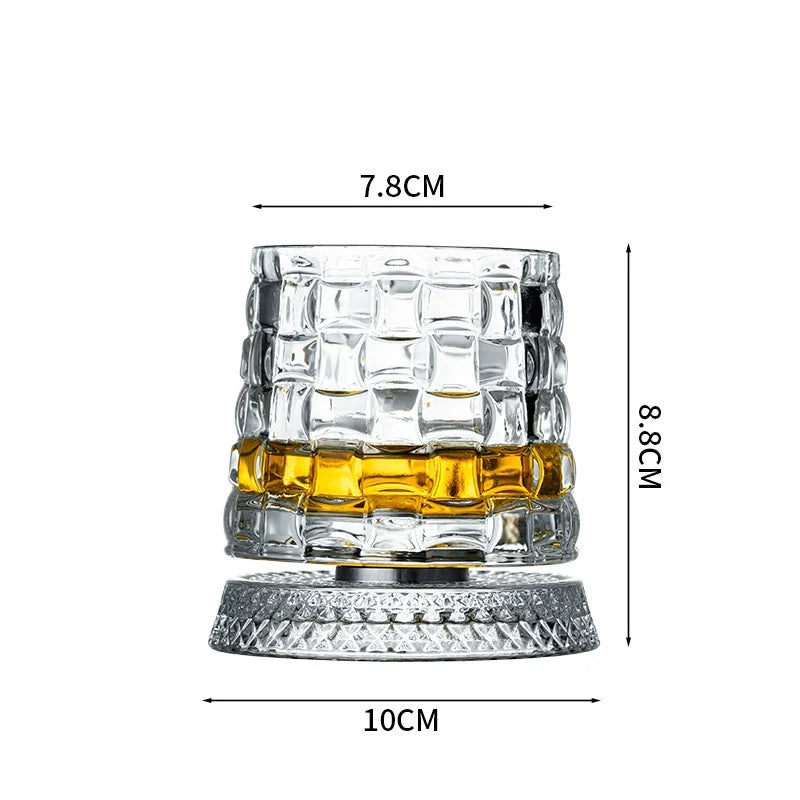 Whiskey Glasses Rotatable Tumbler Crystal Glass Cups Drinking Glasses with Creative Coasters for Scotch,Bourbon,Cocktails