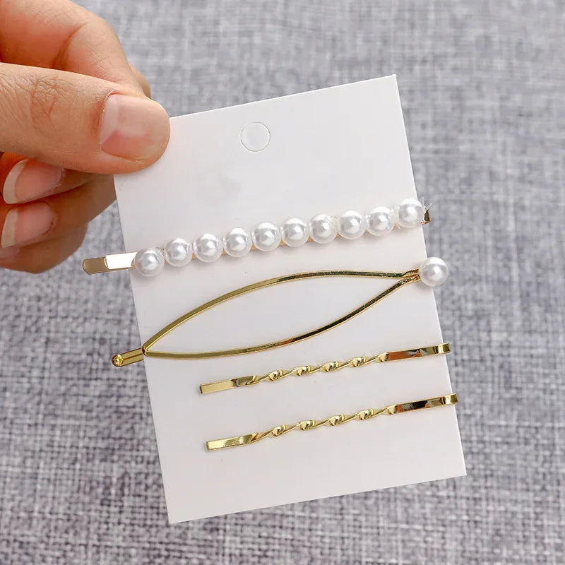 3Pcs/set Pearl Metal Gold Color Hair Clip Bobby Pin Barrette Hairband Hairpin Headdress Women Girls Lady Hair Styling Tool
