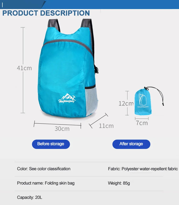 Outdoor lightweight sports bag waterproof backpack wear-resistant travel bag foldable backpack small backpack storage bag