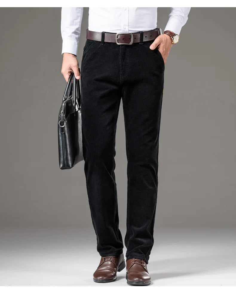 Corduroy Men's Business Casual Pants Fashion Comfortable Khaki Slim Straight Trousers Classic Male Brand Clothing Pants