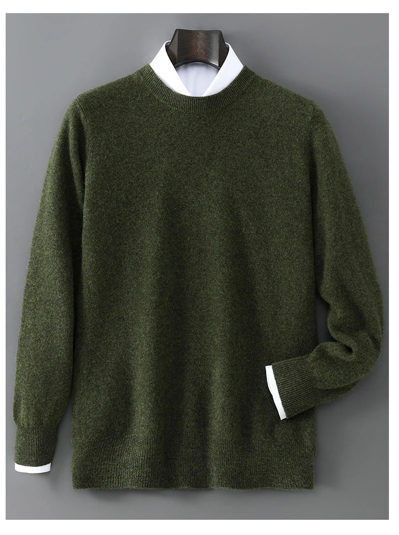 New Autumn And Winter Pure Wool Sweater Men's Round Neck Loose Thick Pullover Sweater Solid Color Cashmere Knitted Base Sweaters