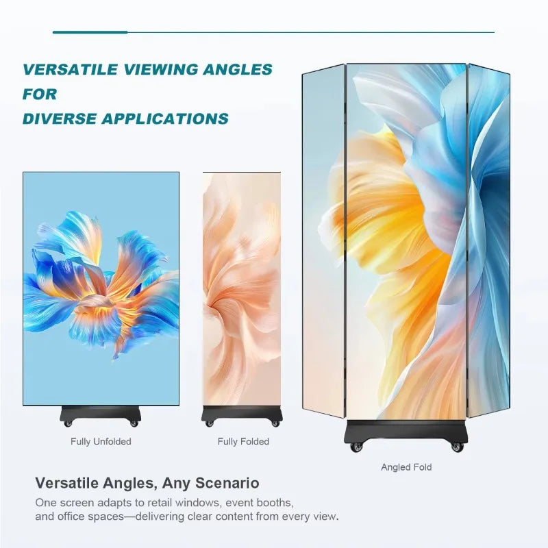 1280*1920mm Indoor Foldable LED Screen P1.53 LED Mall Advertising Mobile Three-fold LED Display
