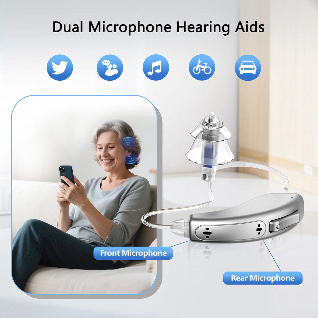 Hearing Aids for Seniors for Rechargeable Noise Cancelling APP Control Self-Fitting Wireless Music Stream Hand-free