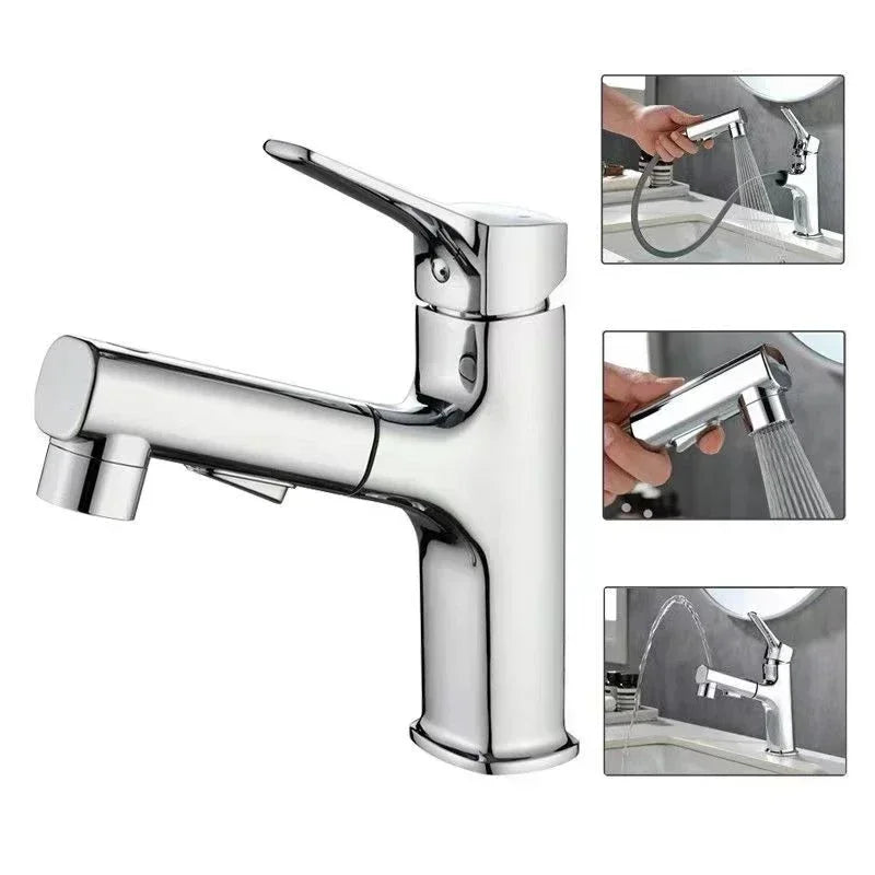 Single Handle Dual Hole Bathroom Sink Mixer Faucet Pull Out Faucet for Bathroom Washbasin Faucet Brass Bathroom Basin Faucet