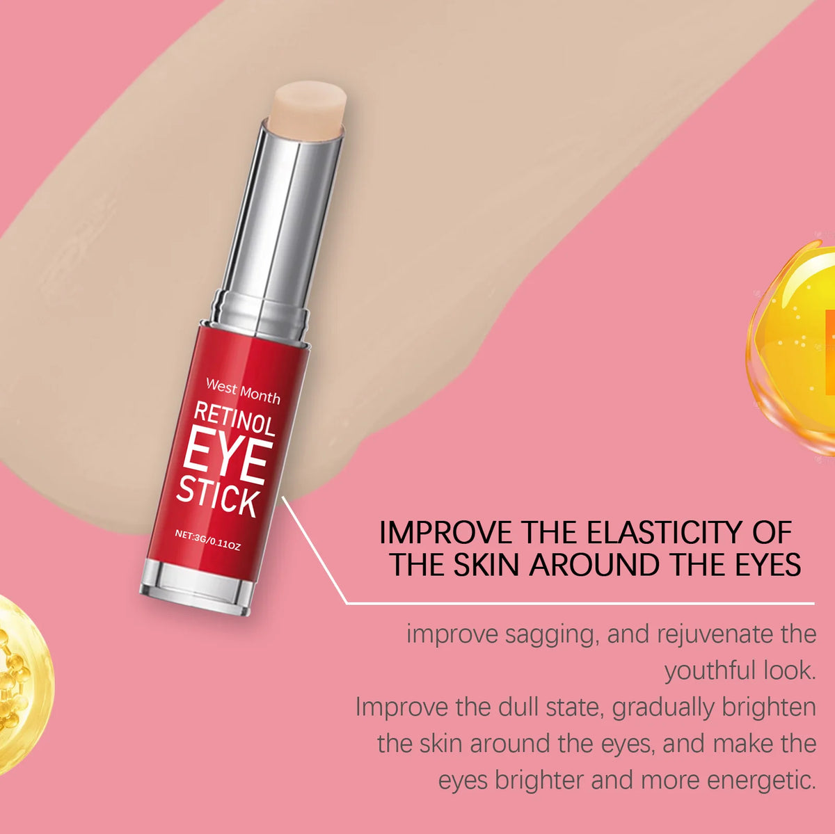 Retinol Eye Cream Stick - Firms and Elasticizes Skin, Moisturizes and Massages to Care for the Eye Area