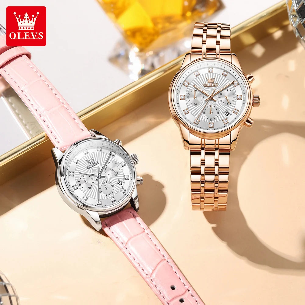 OLEVS 3669 Womens Watch Fashion Brand Waterproof Luminous Multifunctional Chronograph Quartz Watch Date Ladies Watches With Box