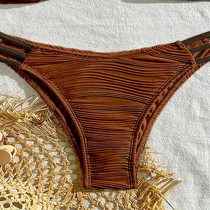 2025 New European and American Color Match Sexy Tie Bikini Swimsuit Women's Three-point Beach Hot Spring Swimsuit
