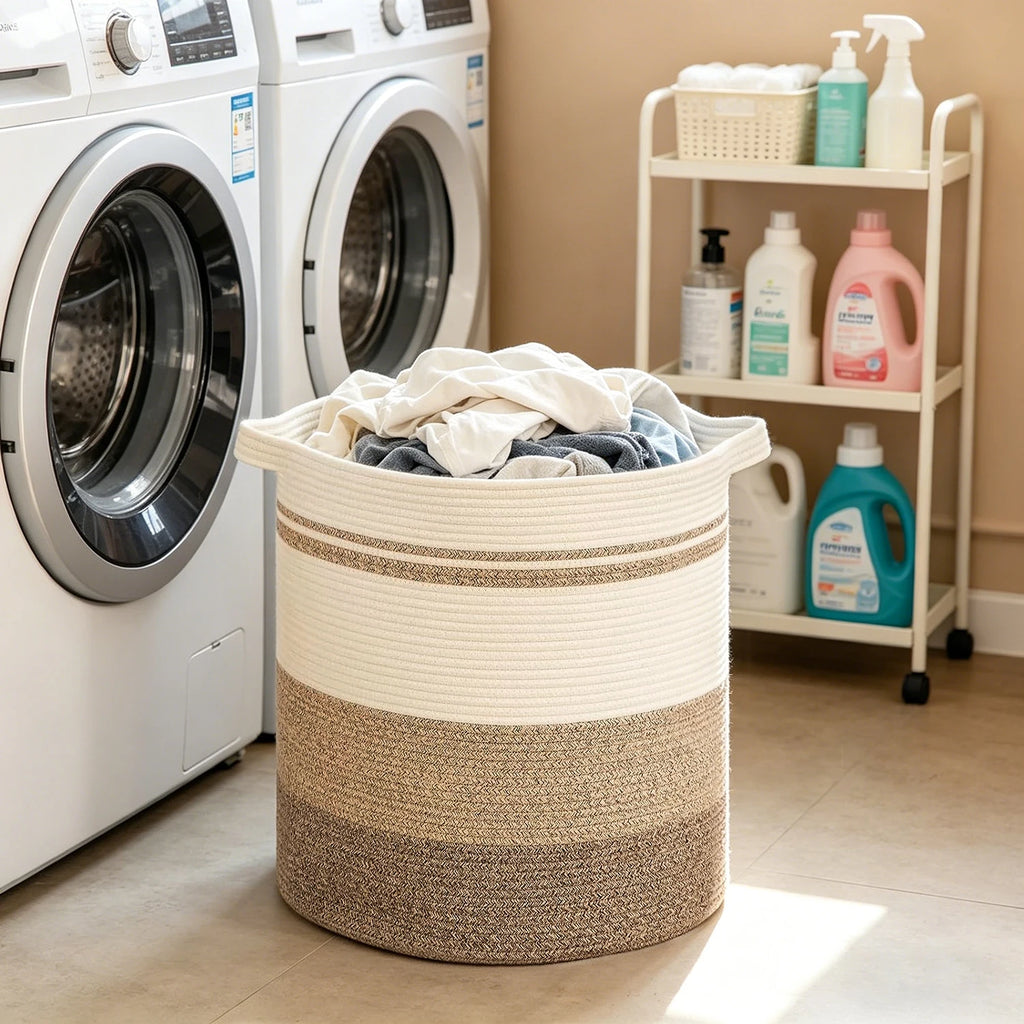 Laundry Basket with Handles - Large Woven Storage Hamper for Clothes, Blankets & Pillows, Neutral Decorative Organizer for Gift