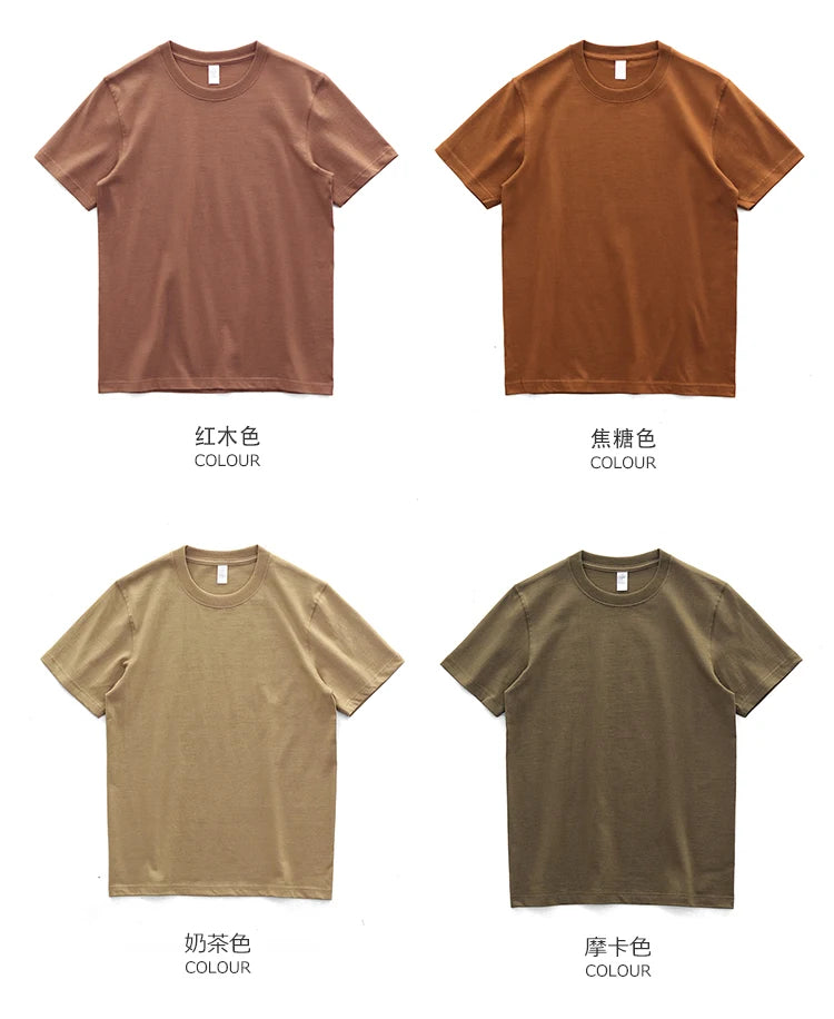 Have Blue Pure Cotton Base Shirt Solid Color T-Shirt American Retro Round Neck Short Sleeve Heavyweight T-Shirt for Men