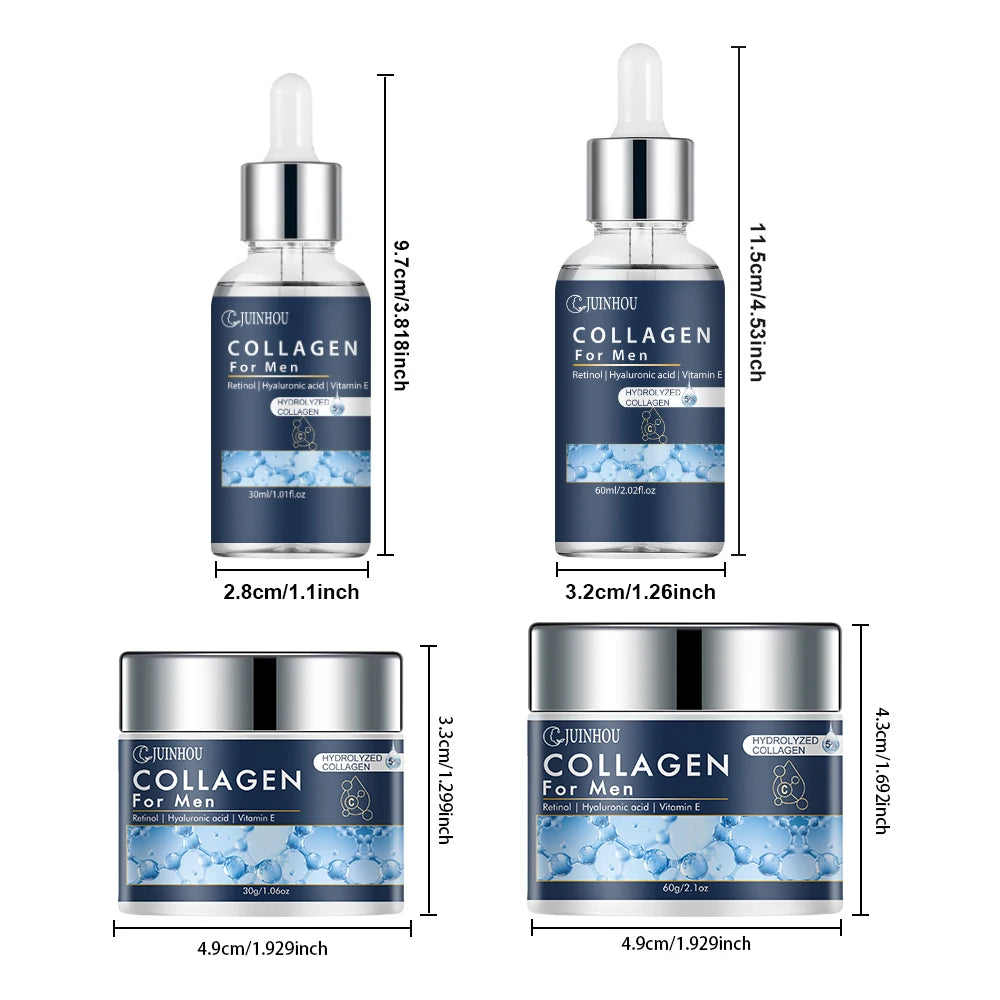 JUINHOU Men Facial Hydration Cream Serum Set Collagen Moisturizing Anti Aging Oil Control Firming Refreshing Non-Greasy Skincare