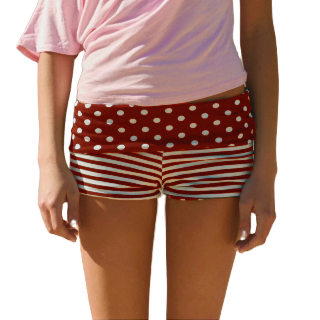 Women Summer y2k VIntage Polka Dot Print Yoga Shorts Fold Over Low Waist Micro Boxers Loungewear Casual Shorts Streetwear