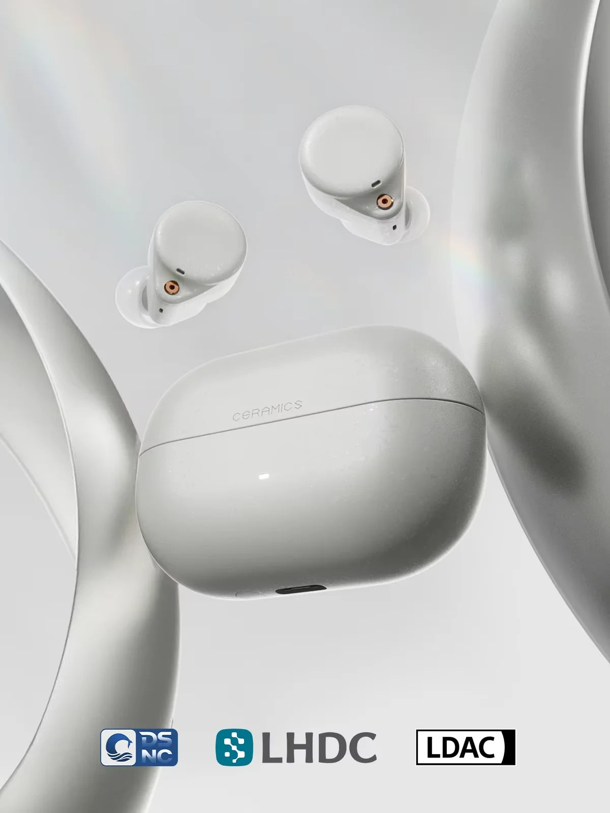 ROSESELSA Ceramics Ultra True Wireless Earbuds, 50dB Hybrid ANC Earphones,4 Mic AI Call, Hi-Res LDAC/LHDC Audio, HR+ Planck Driv