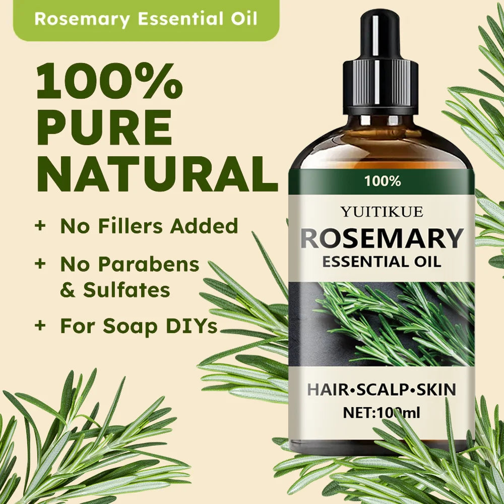 YUITIKUE 100% Rosemary Essential Oil | For Hair, Scalp & Skin Care, Natural Aromatherapy Oil 100ml