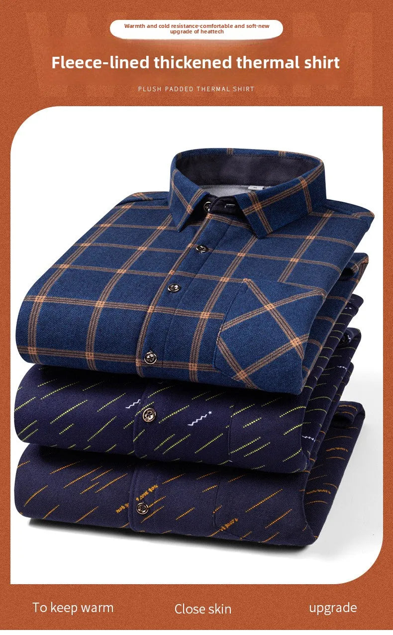 Men's Travel Casual Winter Double-Sided Fleece Warm Thickened Fleece Plaid Work Shirt Plus Size Extra Large Clothes Shirts