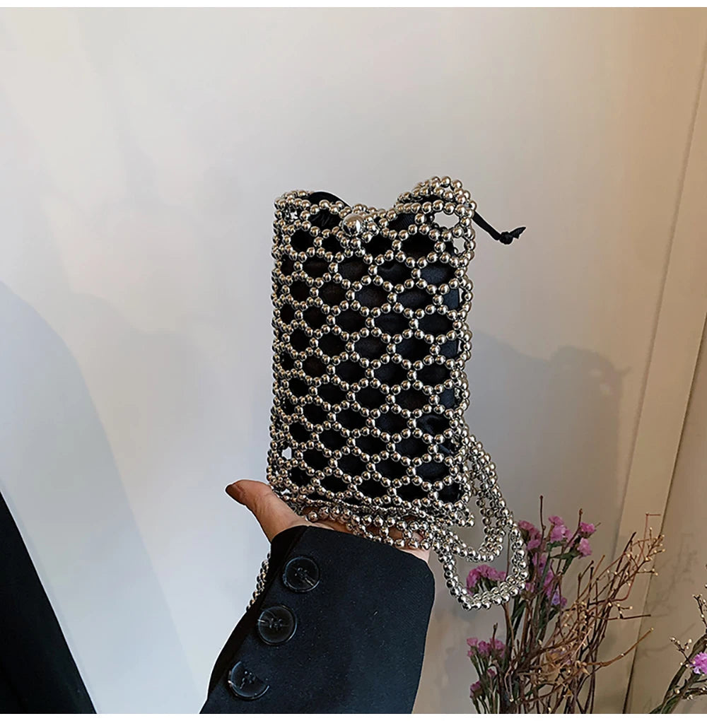 Pearl Bag Women Luxury Design Mini Phone Single Shoulder Bags Beading 2025 New Summer Chains Crossbody Bag for Wallet Daily Pack
