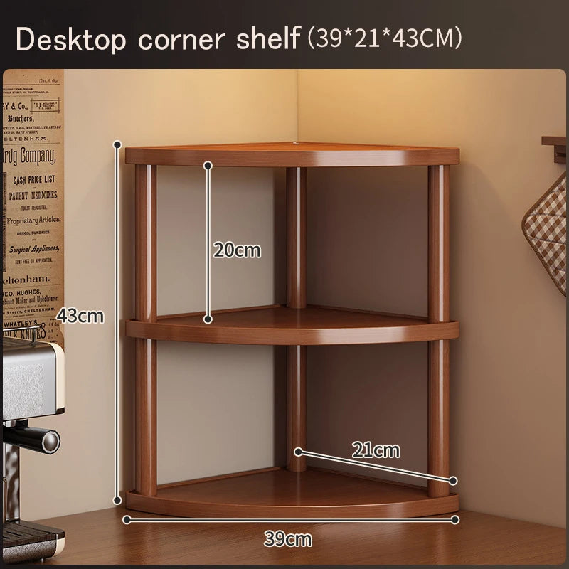 Wooden Storage Shelf for Kitchen Rattan Desktop Organizer Display Rack Spice Rack for Countertop Makeup Organizer
