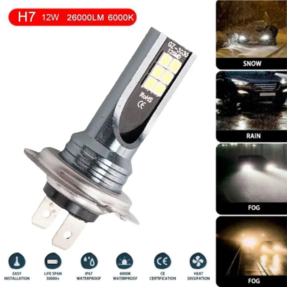 H1/H3/H4/H7/H11 LED Headlight Bulb Beam 12V 12W High Power LED Car Light Headlamp 6000K Auto Headlight Bulbs 12000LM