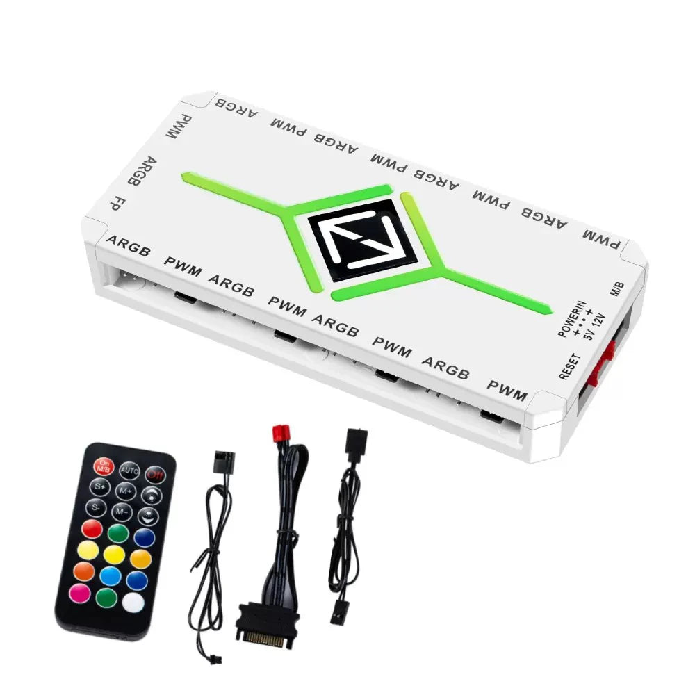 ICE Whale K9 1 to 9 PWM&ARGB Case Fan Hub SATA Power Interface Splitter 4Pin PWM 3Pin Addressable ARGB With Remote Control