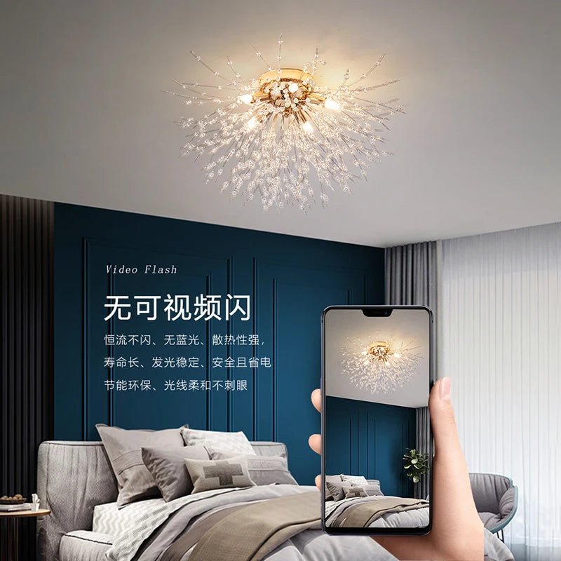 Dandelion Crystal Chandelier Nordic Modern Living Room Dining Room Bedroom Ceiling Light Room Light Fireball Decorative Light
