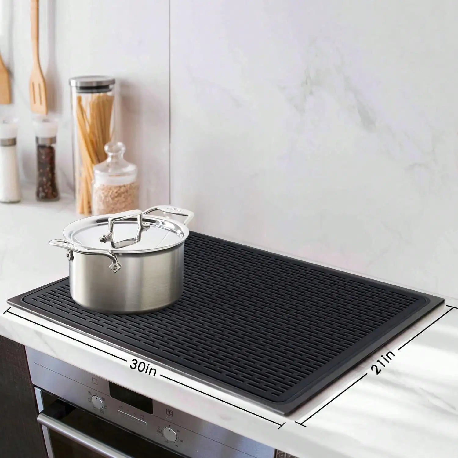 Premium 28"X20" Silicone Stove Top Cover Mat Heat Resistant Glass Cooktop Protector Multi Purpose Black Pad For RV Range Dish Drying Under Sink Pet Feeding Kitchen Storage Ideal Housewarming Gift