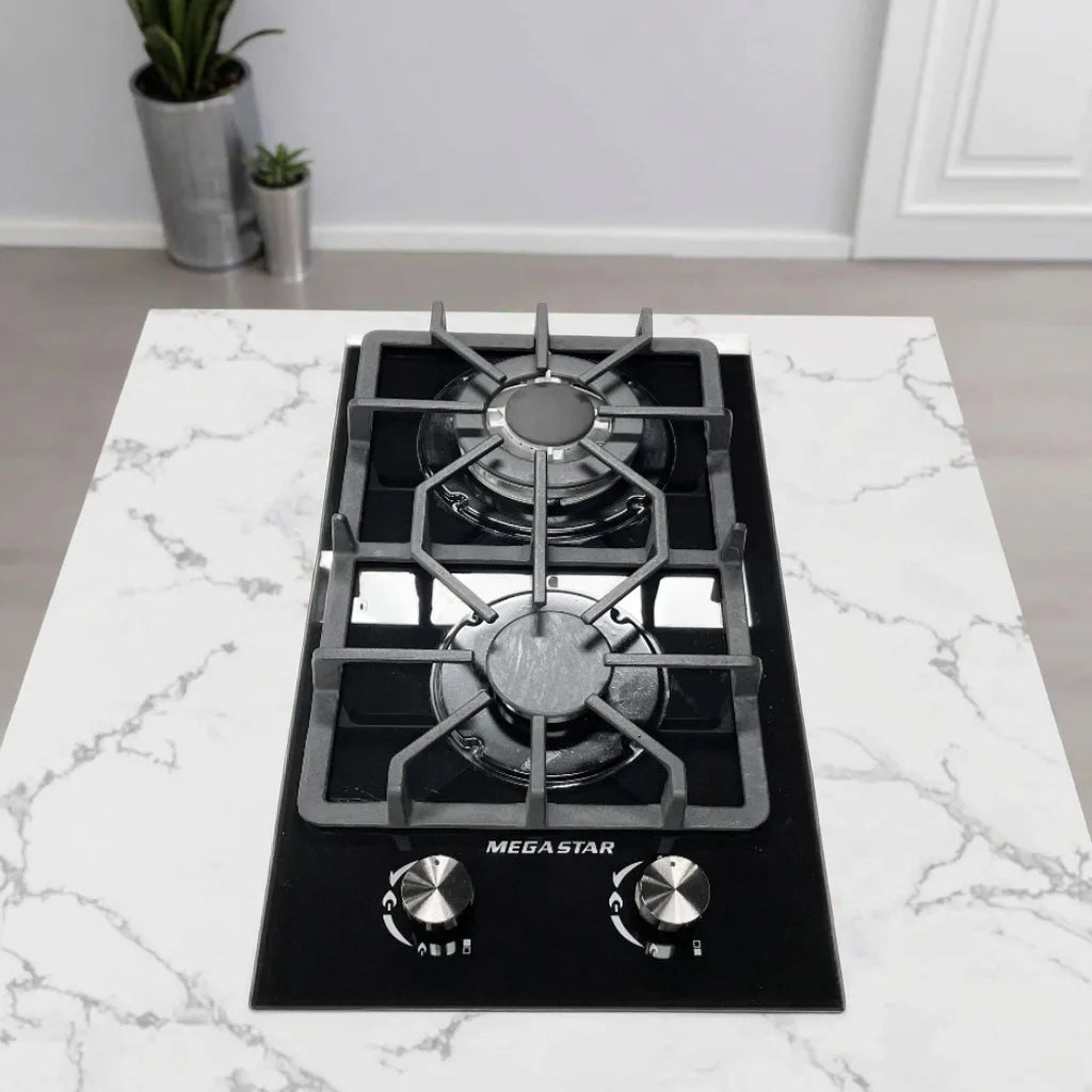 2 Burner Gas Stove, Tempered Glass, Home Kitchen Cooktop, 2 Heads, Durable, Easy to Clean, Gas Cooker