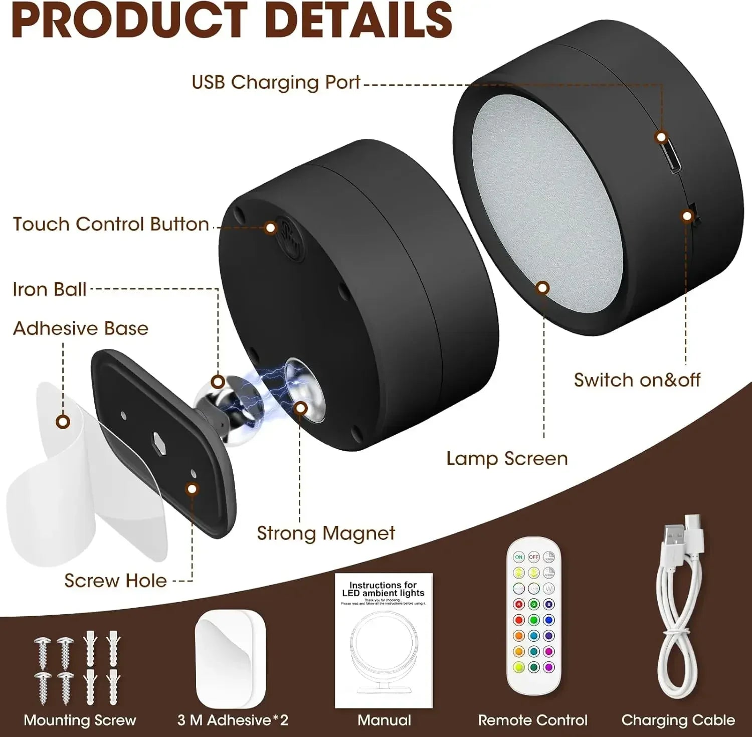 LED Wall Sconces light, 3 Brightness Levels 3 Color Modes Wall Lights Battery Operated 360° Rotatable Touch Control Wall lamp