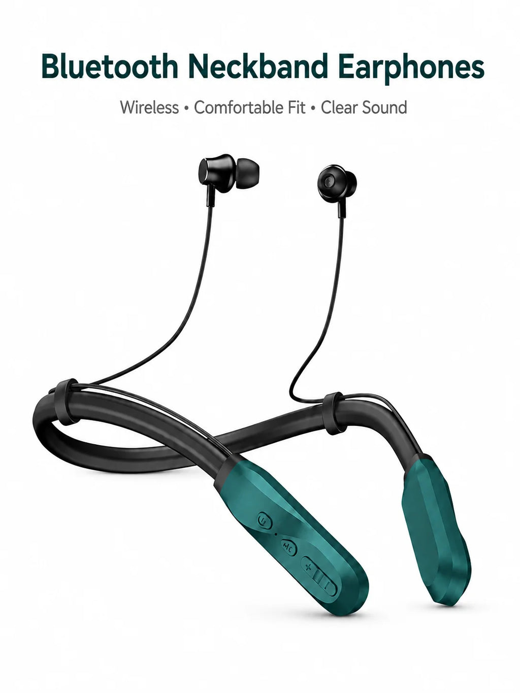 Bluetooth Earphones Wireless In-Ear Sport Headset, 100H Playtime, 800mAh Battery, Built-in Mic, Type-C Charging, Neckband Design