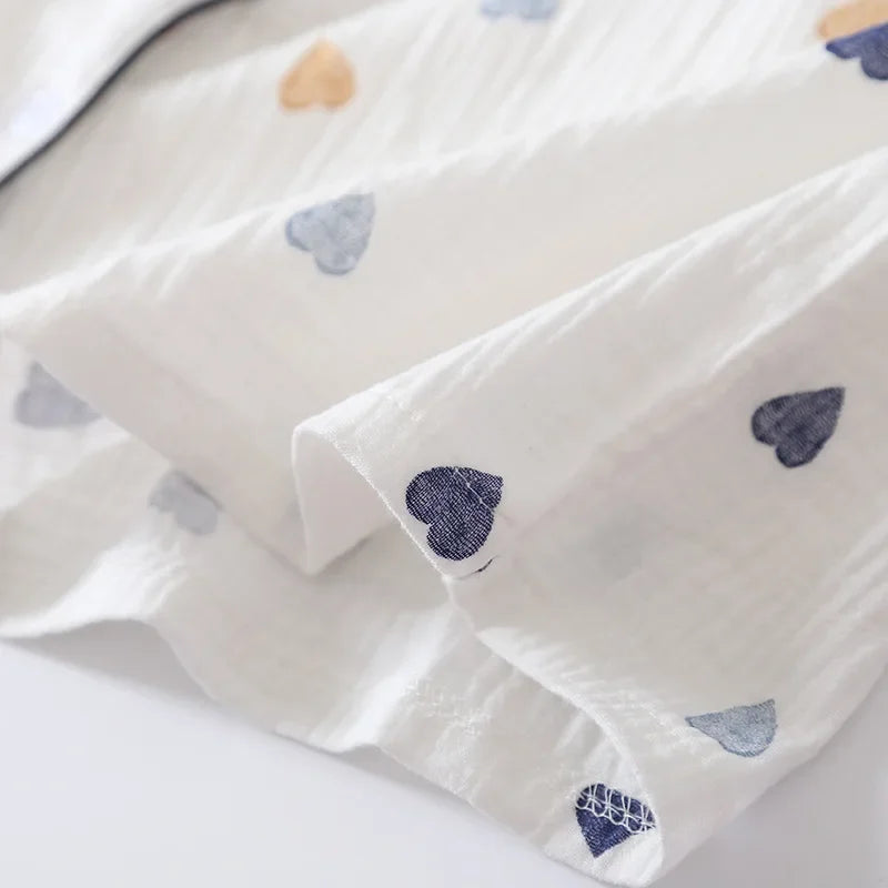 Japanese summer new ladies cotton gauze short sleeve shorts pajamas suit cute heart-shaped thin section home service suit woman