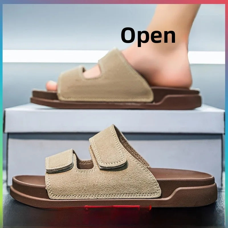 Birkent Men's Sandals Summer 2026 Outdoor Sports Beach Flat Slippers Thick Bottom Anti-slip Wear-resistant Casual Slip-ons