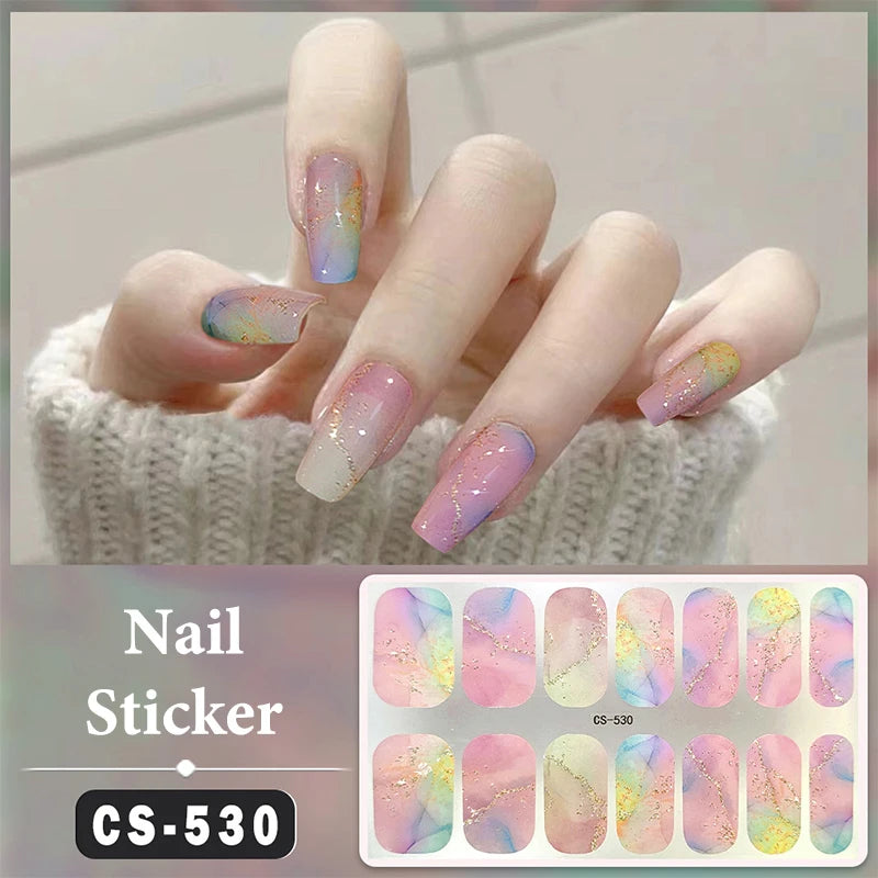 No Baking Lamp Waterproof Nail Wraps Full Cover Nail Stickers Firm And Not Easy To Fall Off 14 Nails/Set Multi Color Nail Patch