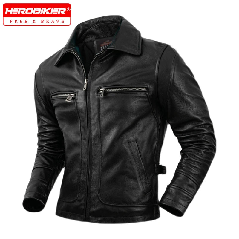 Motorcycle Leather Jacket Men's Windproof And Rainproof Off-road Motorcycle Riding Jacket Leather And Cowhide Slim Fit Jacket