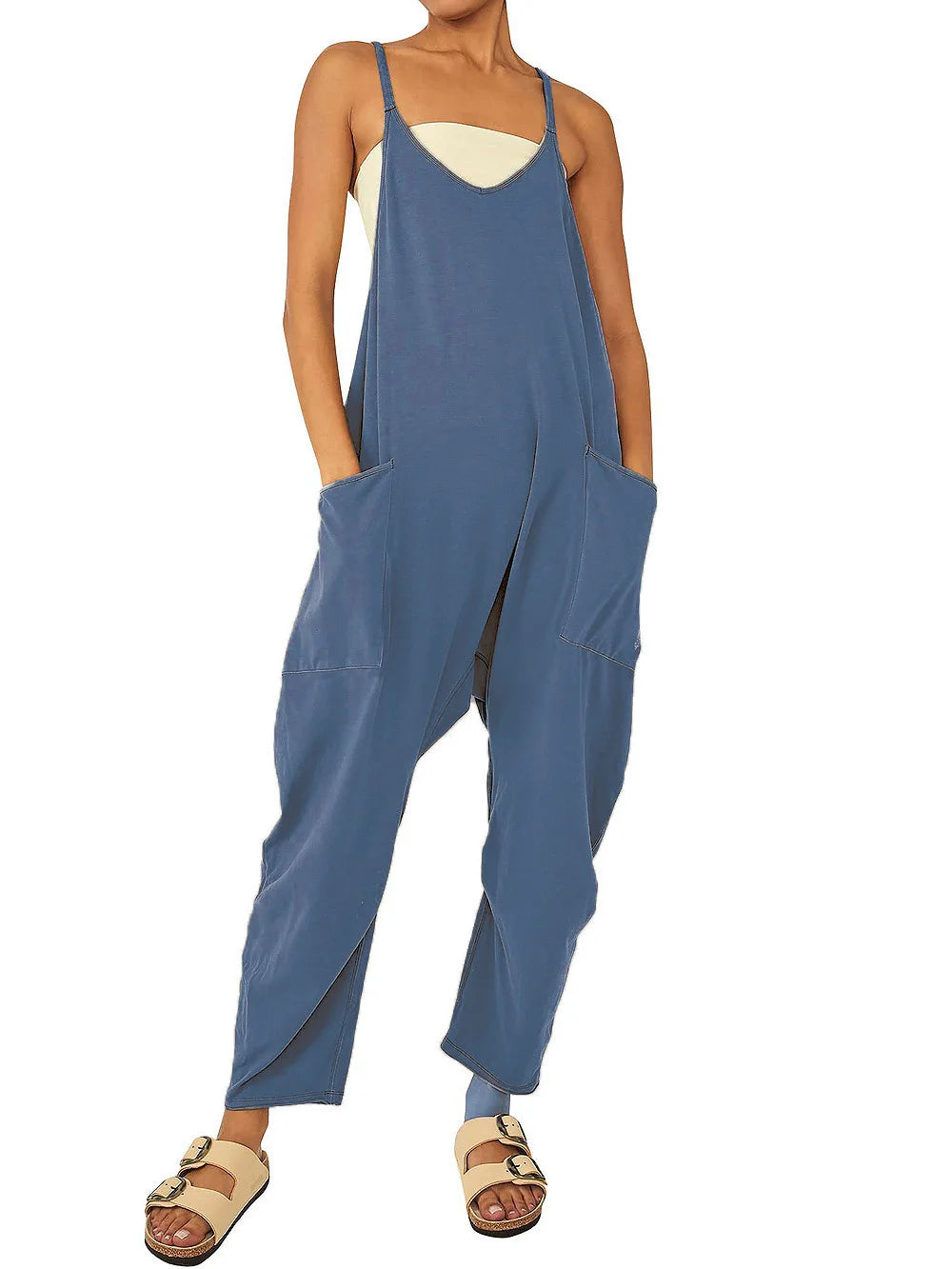 Women Casual Spaghetti Strap Sleeveless Jumpsuit Vintage Harajuku Wide Leg Loose Pants Summer Solid Oversize Overalls Rompers