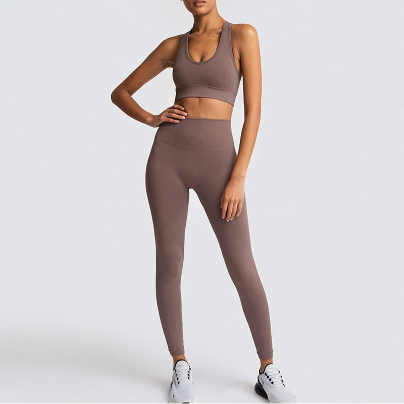 NEW Women's Yoga Set Seamless Sportswear 2-Piece Gym Yoga Clothes Sports Bra + Leggings Running Wear Skinny Sports Set Suits