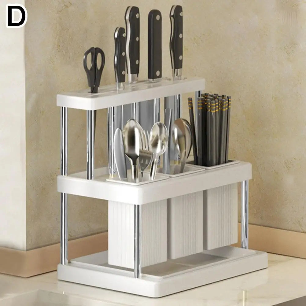 Kitchen Knife Holder Multi-Function Cutter and Cutlery Drainer Rack PP Space Saving Kitchen Utensil Organizer Rack