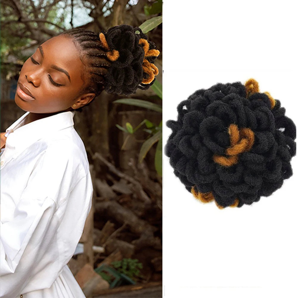 Synthetic DreadLock Afro Puff Hair Bun Drawstring Ponytail Faux Locs Clip In Chignon Hair Pieces for Women Party