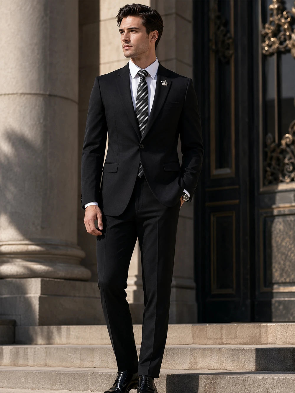 ST Cassy High Quality Men's Suit Slim Fit Solid Color Suit Formal Business Office Single Breasted Coat Pants 2 Pieces Set
