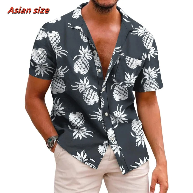 Leaf Coconut Tree Pattern Hawaiian Shirt For Men Plants 3D Printed Short Sleeve Tops Casual Lapel Aloha Shirts Loose Blouses