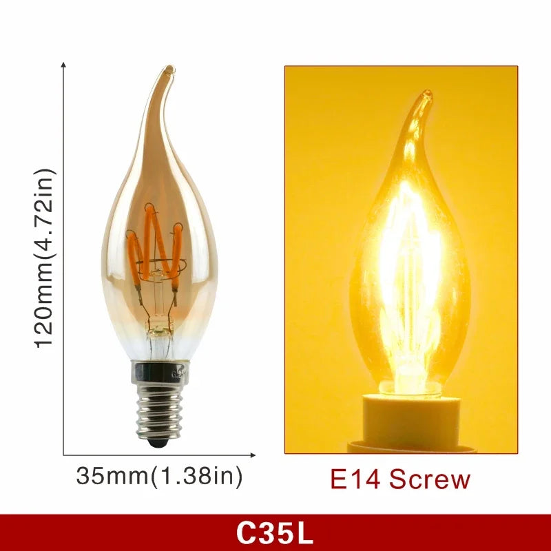 E14 E27 Retro LED Spiral Filament Light Bulb 4W Warm Yellow 220V C35 A60 T45 ST64 T185 T225 G80 G95 G125 Vintage Edison Lamp