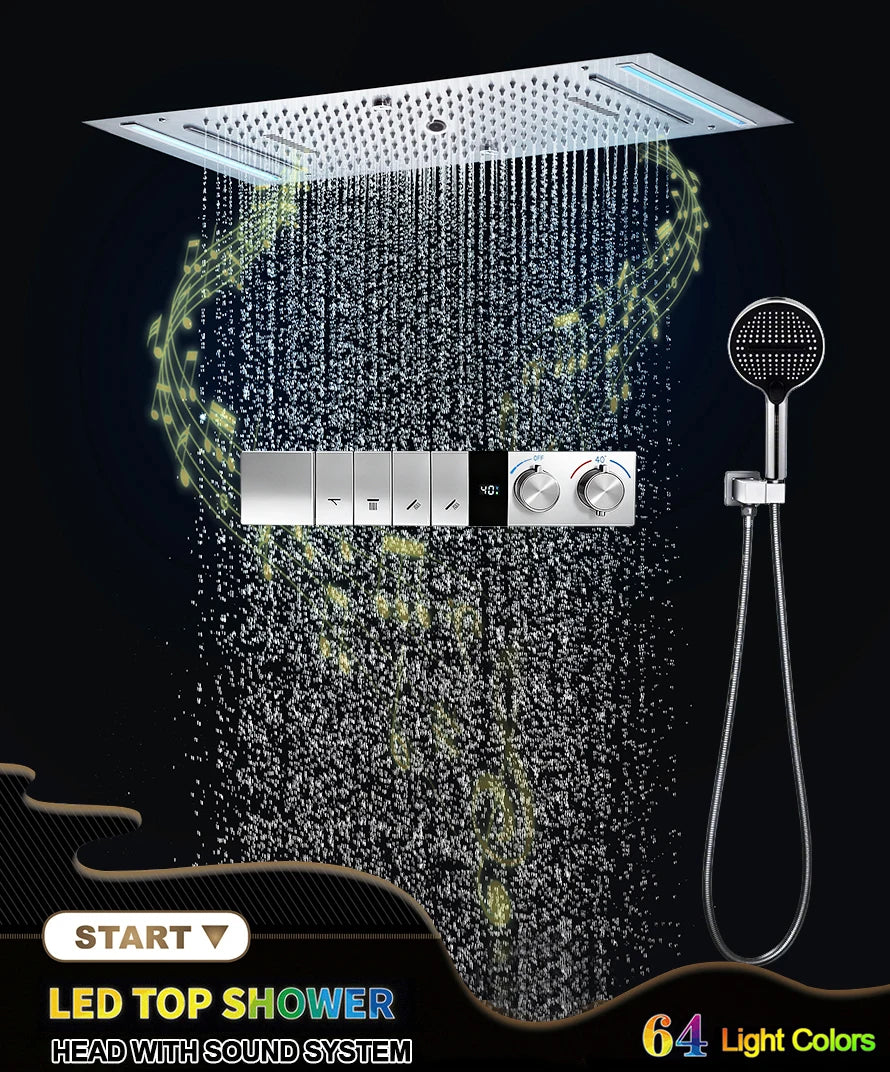 M Boenn 4 Functions Large Shower Set System Smart Digital Display Thermostatic Mixer Ceiling Black Shower Head Bathroom Faucets