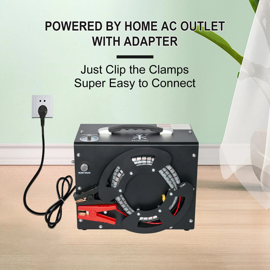 TUXING TXES062 4500Psi Portable PCP Air Compressor 300Bar High Pressure Auto-stop Compressor with 12v car power supply for Rifle