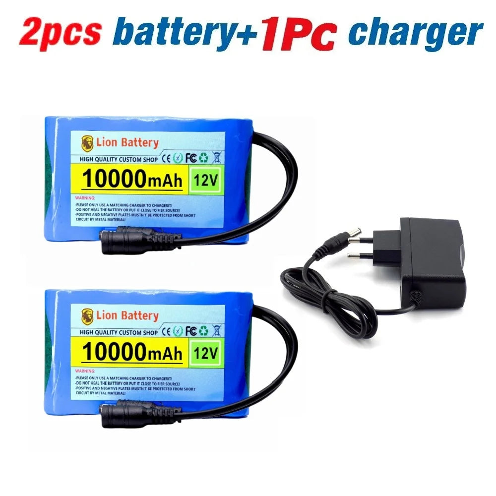 Original New Portable 12V Battery,10000mAh Rechargeable Lithium-ion 18650 Battery Pack, DC 12.6V Charger, CCTV Audio Amplifier