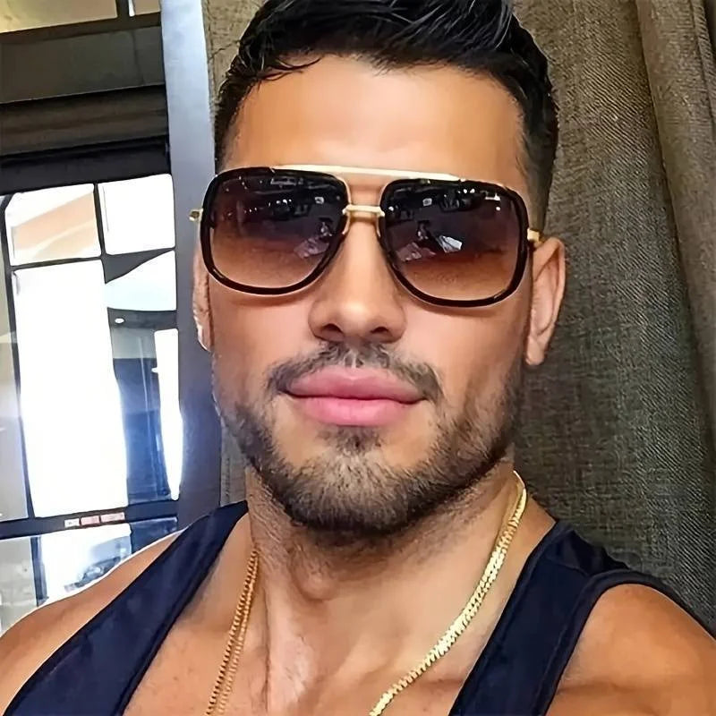 New Fashion Big Frame Sunglasses Men Square Metal Sun Glasses Women Retro Sun Glasses Vintage High Quality