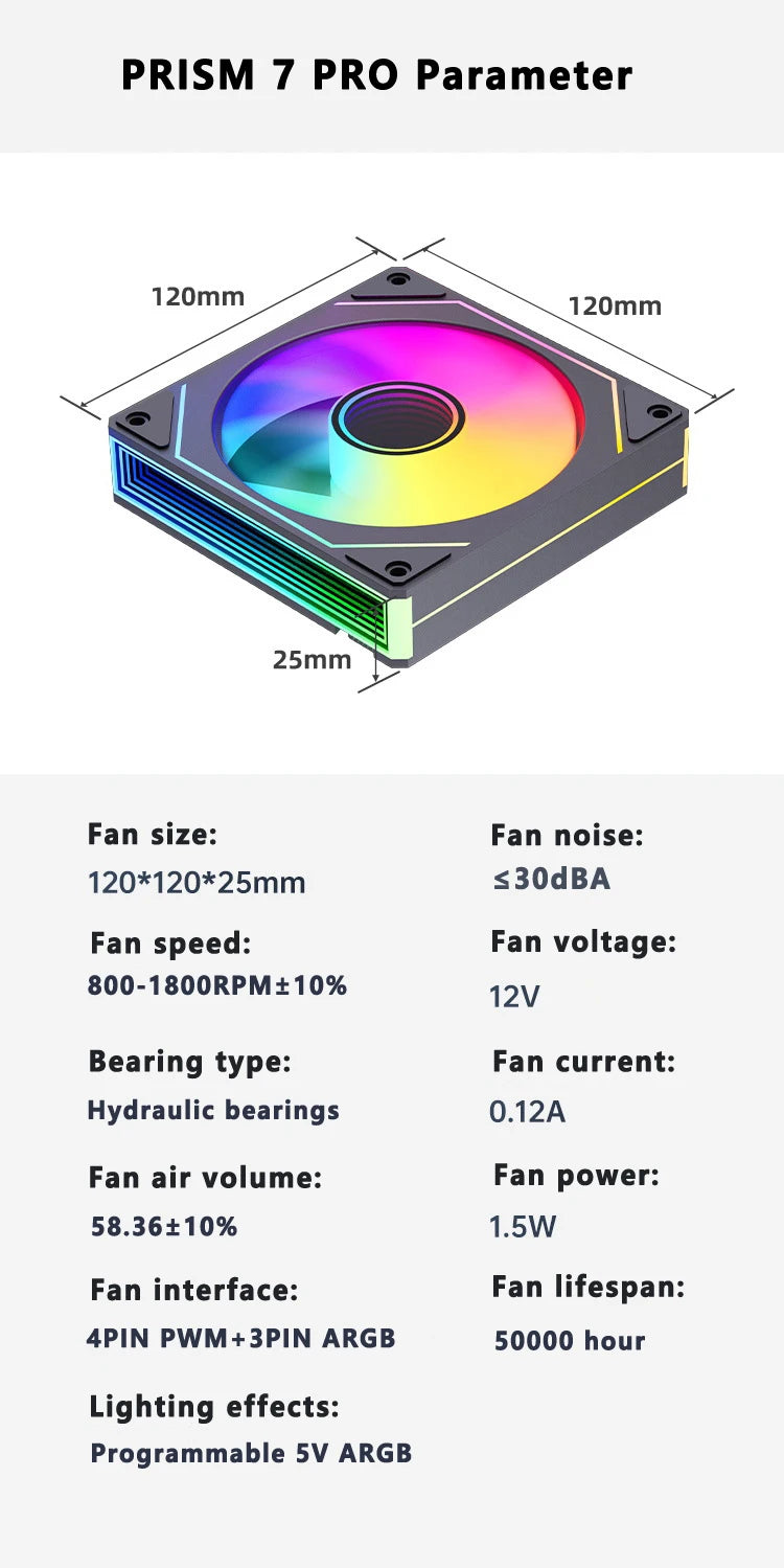 ICE Whale Prism 7 PRO ARGB PC Case Fan 120mm Infinity Mirror Design Motherboard Lighting Sync 4PIN PWM CPU Cooler Fan Ventilador