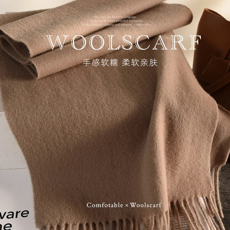 High Quality 100% Wool Muffler Classic Simple Solid Men Women Scarf Fall Winter Thick Casual Shawl Male Female Tassel Scarves