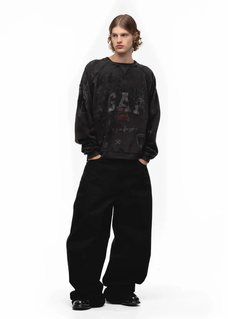 Black Raw Denim Jeans Baggy Pants Japanese Red Edge Raw Selvedge Fabric Straight Leg Men's Casual Trousers