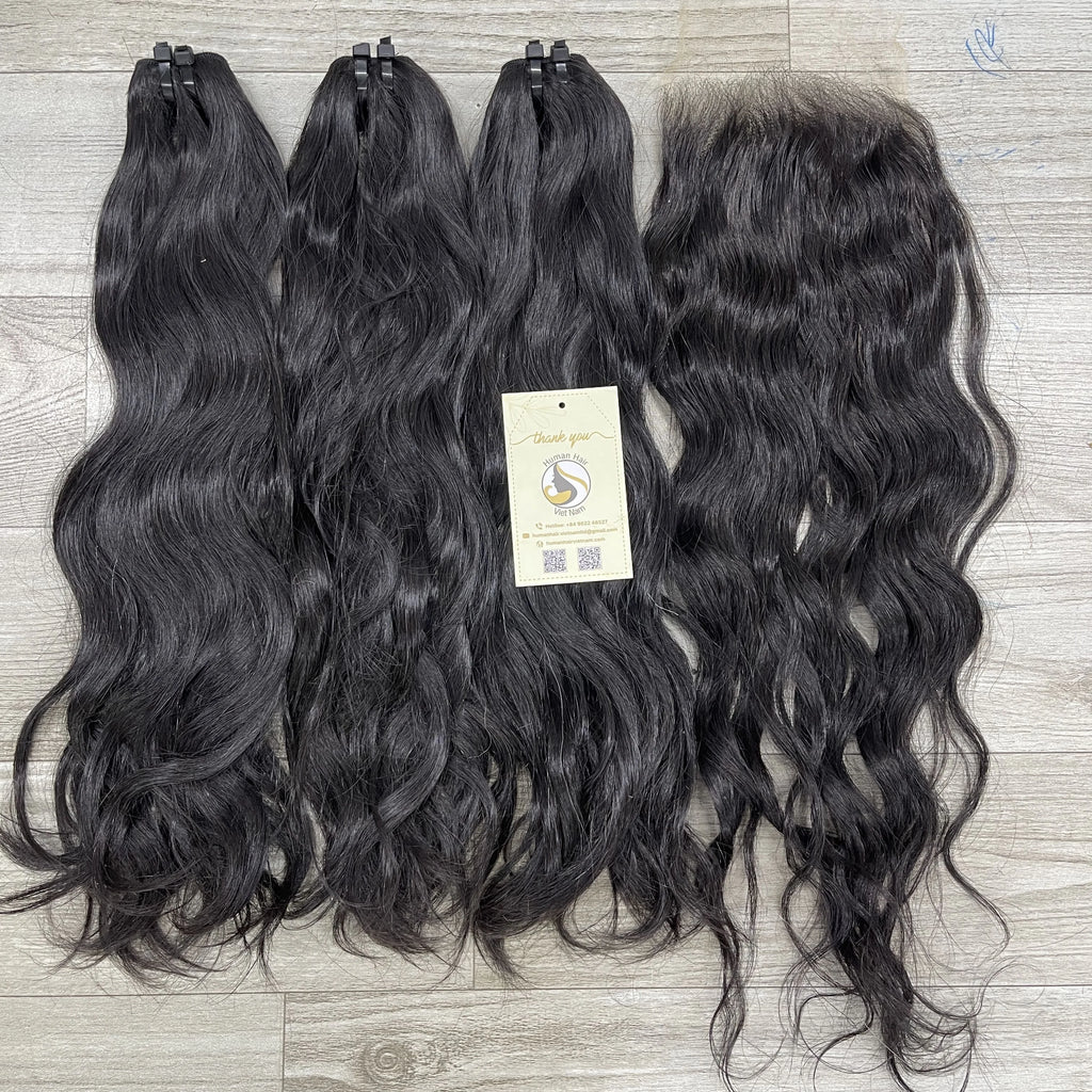 Premium Raw Vietnamese Human Hair Natural Straight Double Drawn Burmese Curly Weft Extensions