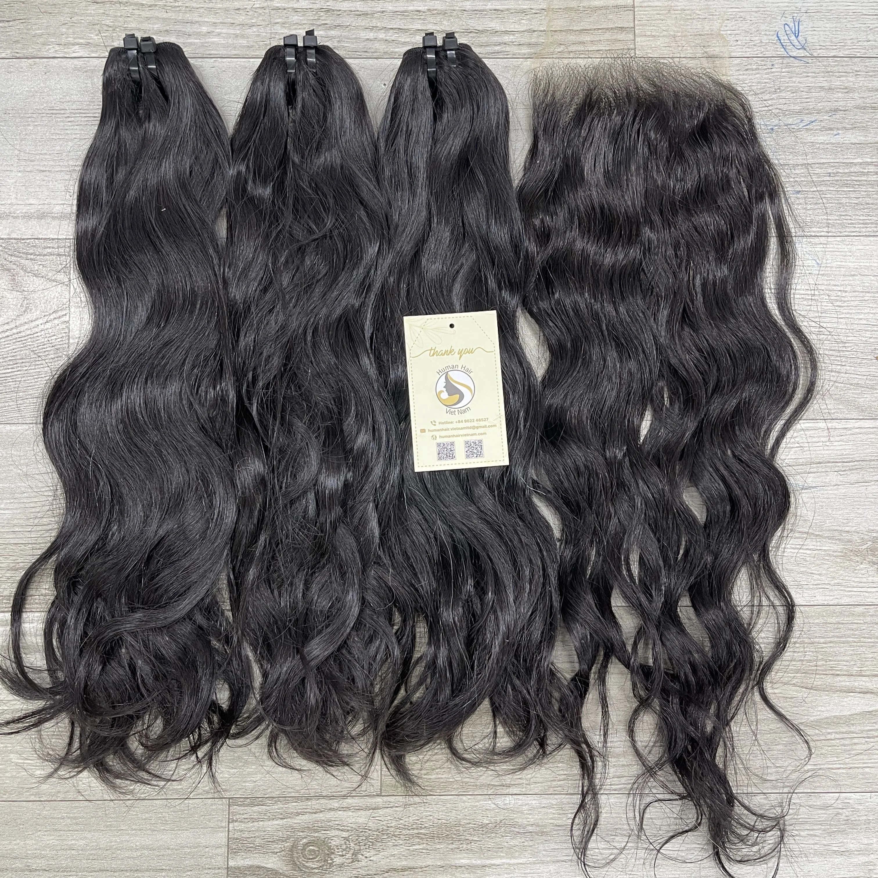 Premium Raw Vietnamese Human Hair Natural Straight Double Drawn Burmese Curly Weft Extensions